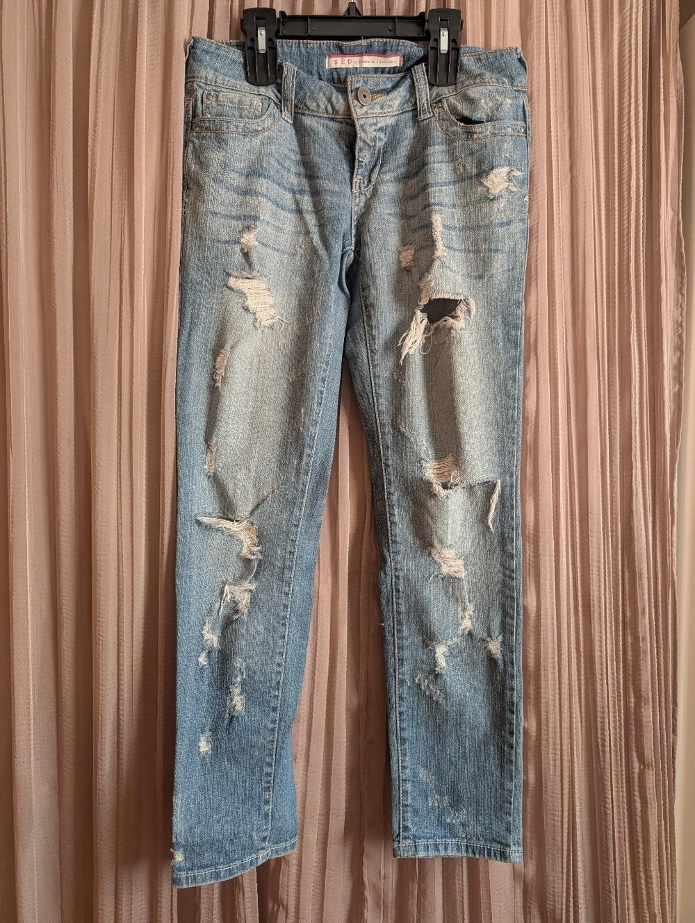 Women’s Light Blue Distressed Straight Leg Jeans